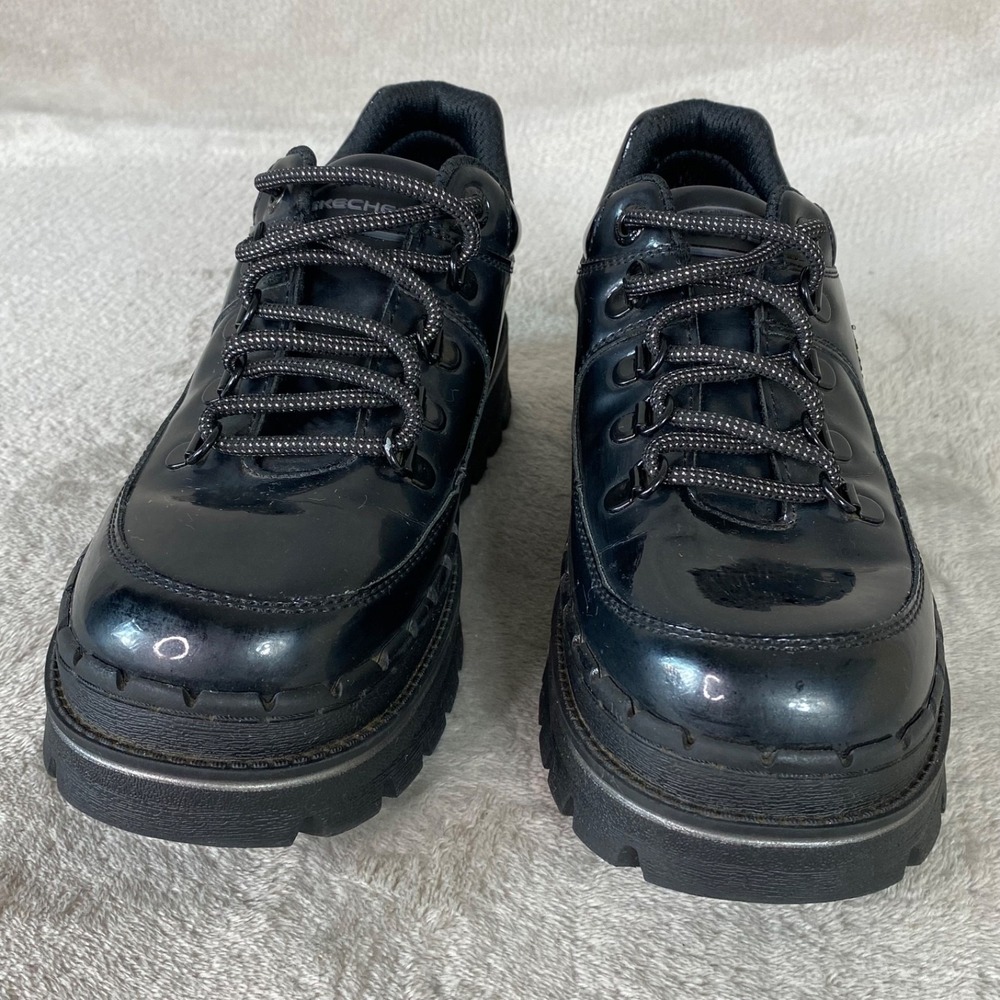Skechers Jammers Patent Leather Womens Size 7.5 Cool Black Lug Sole - Picture 5 of 10